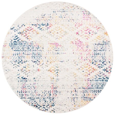 Safavieh 6 ft.-7 in. x 6 ft.-7 in. Tulum 200 Power Loomed Round Rug Ivory & Blue TUL272C-7R